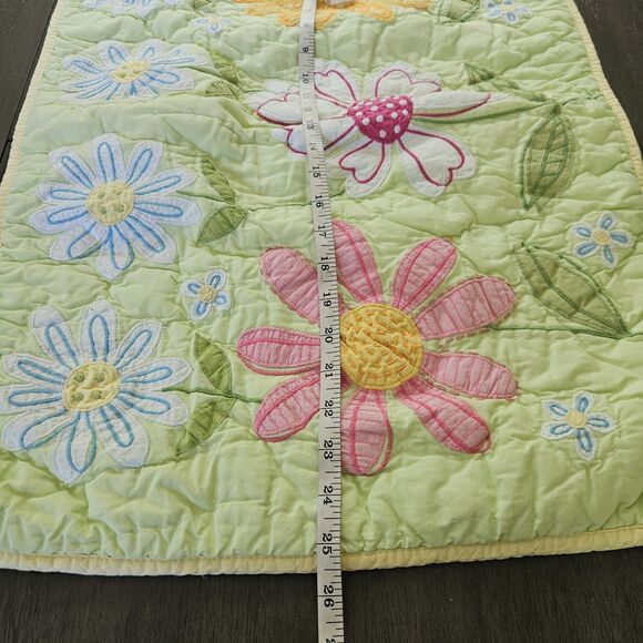 Vtg Pottery Barn Kids Discontinued Green Daisy Garden Full Quilt And 2 Sham Set - Picture 3 of 12